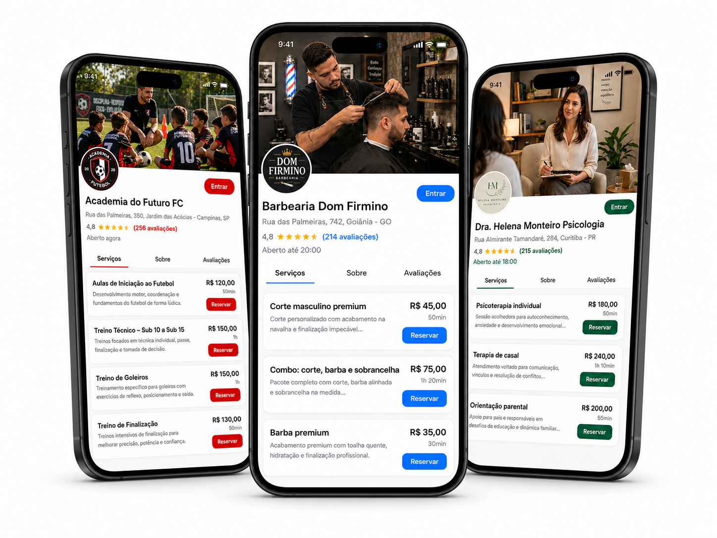 Exemplos de sites de agendamento em celulares